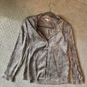 Leopard Long Sleeve Silk Blouse or Evening Top, Size S, AMUSE Society Brand